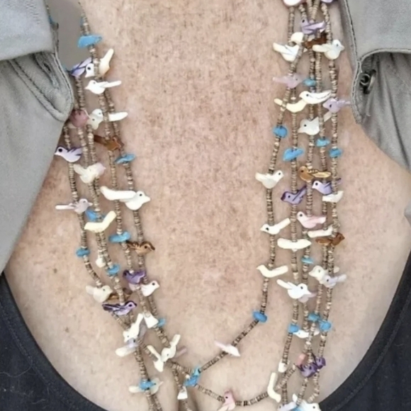 Vintage Zuni Bird Fetish Necklace 5 Strands